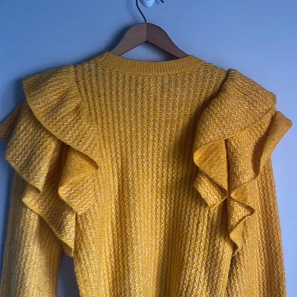 Rachel Parcell Ruffle Shoulder Pointelle Sweater Yellow - Picture 7 of 10